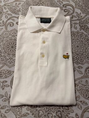 Masters White Polo with Yellow Map and Red Flag Embroidery